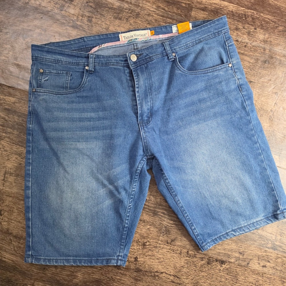 TAILOR VINTAGE Denim Shorts Mens 38 Blue Greenwich Comfort Stretch Slim Fit 9"